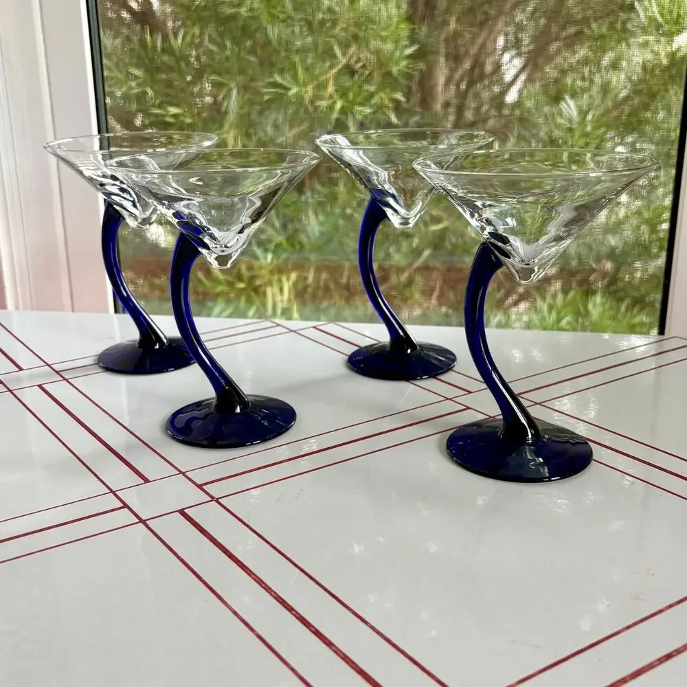 Vintage Libbey Bravura Martini Glasses Set of 4 Cobalt Blue Stem